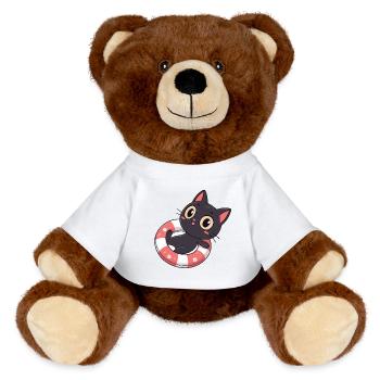 Chat noir sur bouée fleurs - Nounours RecycelBär® marron - blanc - Devant