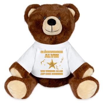 Abschiedsgeschenk Alvin - MiniFeet® RecycelBär® Braun - Weiß - Vorne