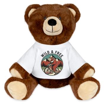 Wild & Free Grizzly Bear Bicycle Vintage Emblem - MiniFeet® RecycelBär® Teddy Bear Brown - white - Front