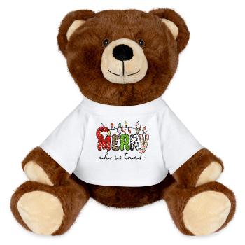 MERRY christmas, Santa hat - MiniFeet® RecycelBär® Teddy Bear Brown - white - Front