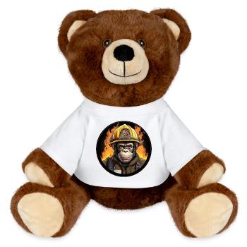 Schimpansen Feuerwehr - MiniFeet® RecycelBär® Braun - Weiß - Vorne