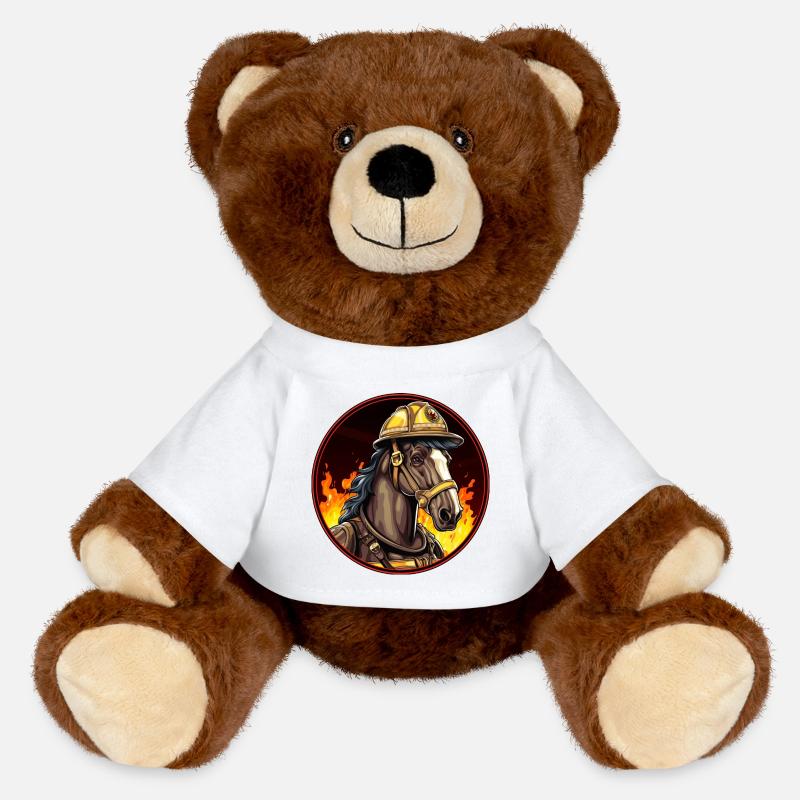 Cheval de pompiers - Nounours RecycelBär® marron - blanc