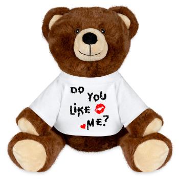 do You like Me ? with heart and kiss - MiniFeet® RecycelBär® Teddy Bear Brown - white - Front