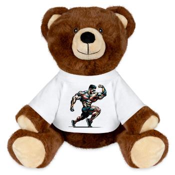 Bodybuilder musclé en pose pour la salle de sport - Nounours RecycelBär® marron - blanc - Devant