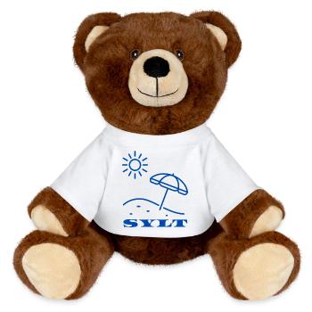 SYLT Sonne und Sonnenschirm Illustration - MiniFeet® RecycelBär® Braun - Weiß - Vorne