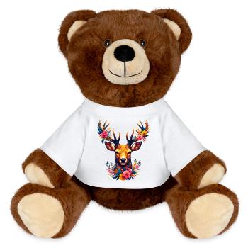 Deer decorated with flower flowers - MiniFeet® RecycelBär® Teddy Bear Brown - white - Front