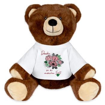 Thank you with a bouquet of flowers - MiniFeet® RecycelBär® Teddy Bear Brown - white - Front