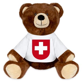 Schweizer Wappen: Stolz und Tradition - MiniFeet® RecycelBär® Braun - Weiß - Vorne