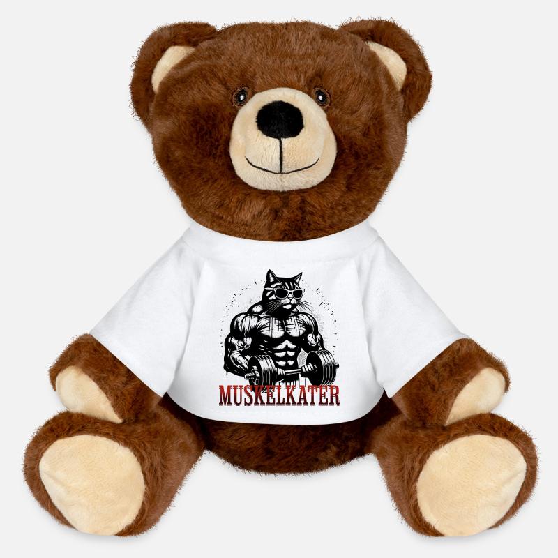 Sore Muscles Cat Gym Funny - MiniFeet® RecycelBär® Teddy Bear Brown - white