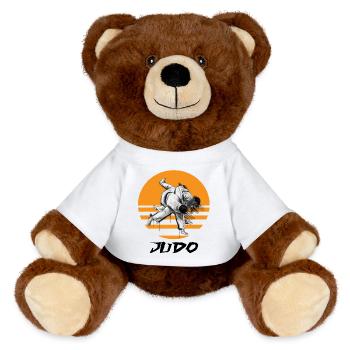 Judo martial arts motif with dynamics - MiniFeet® RecycelBär® Teddy Bear Brown - white - Front