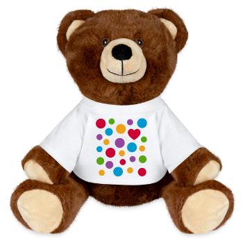 Spotty Dots Heart T-Shirt – Bunt gefleckte Liebe - MiniFeet® RecycelBär® Braun - Weiß - Vorne