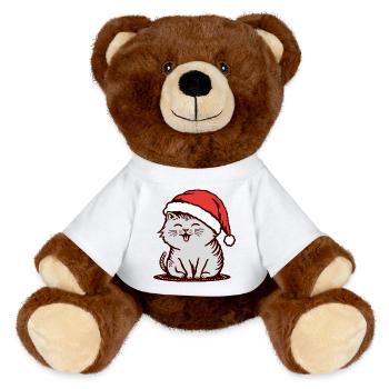 Chat au chapeau de Père Noël - Nounours RecycelBär® marron - blanc - Devant