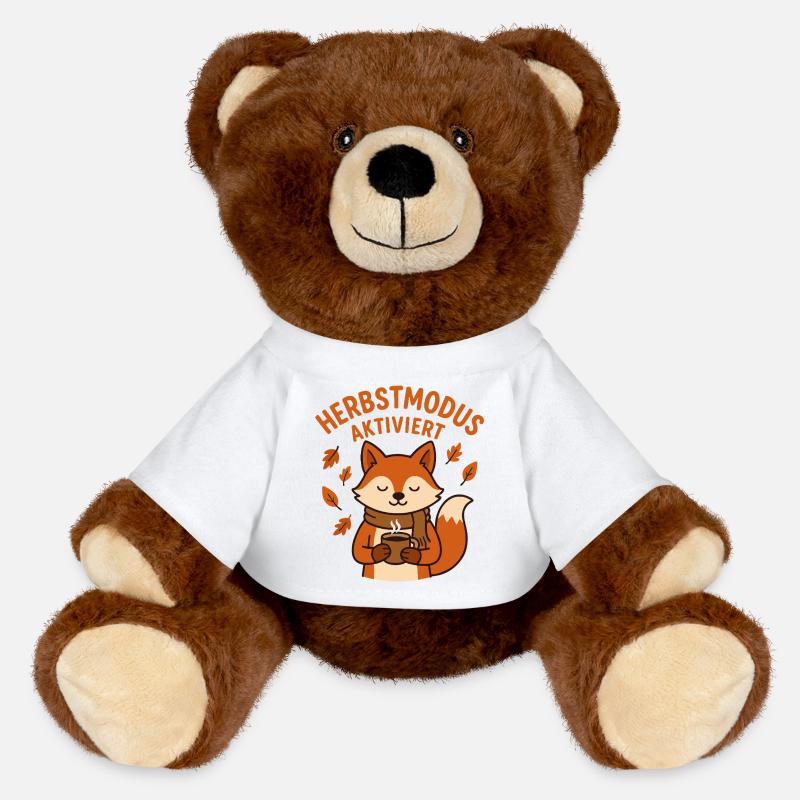 Mode automne activé | Renard avec tasse à café - Nounours RecycelBär® marron - blanc