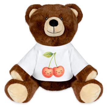 Kuschelige Kirschpärchen Kirsche Obst Sommer Liebe - MiniFeet® RecycelBär® Braun - Weiß - Vorne