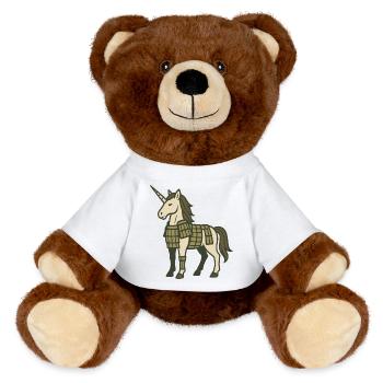 Samurai Armor Unicorn Warrior Fantasy Design - MiniFeet® RecycelBär® Teddy Bear Brown - white - Front