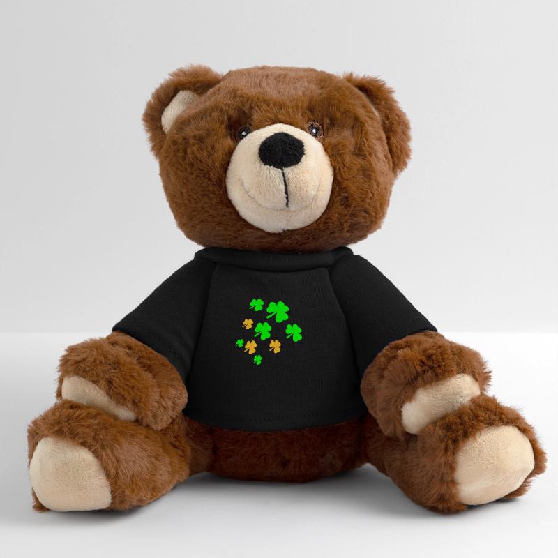 Shamrock Many Three-Leaf Leaves Green Pattern MiniFeet® RecycelBär® Teddy Bear Brown