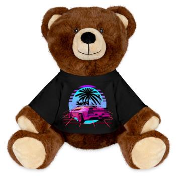 Retro Wave Sport Car Vaporwave Sunset - MiniFeet® RecycelBär® Teddy Bear Brown - black - Front