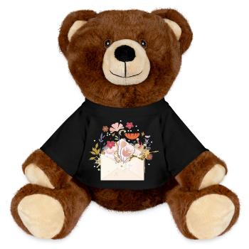 floraler Briefumschlag mit Blüten und Pflanzen - MiniFeet® RecycelBär® Braun - Schwarz - Vorne