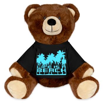 Life is a Beach Palmen Leben ist ein Strand Spruch - MiniFeet® RecycelBär® Braun - Schwarz - Vorne