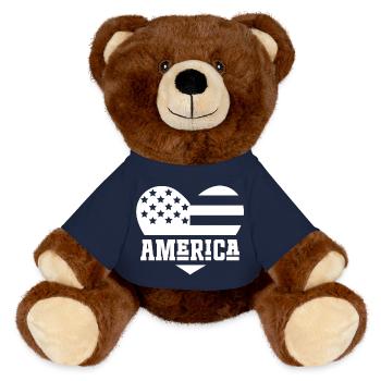 Amerika Flagge Herz Weiß - MiniFeet® RecycelBär® Braun - French Navy - Vorne