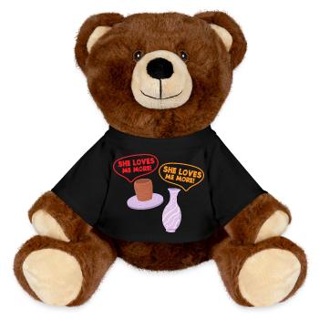 Pottery Humor: She Loves Me More! - MiniFeet® RecycelBär® Teddy Bear Brown - black - Front
