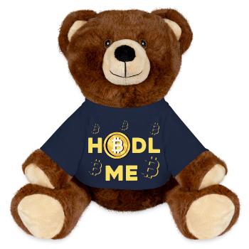 HODL ME Bitcoin Logo - MiniFeet® RecycelBär® Braun - French Navy - Vorne