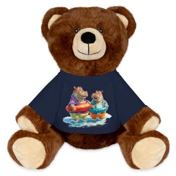 Hippos am Strand mit Schwimmreifen - MiniFeet® RecycelBär® Braun - French Navy - Vorne