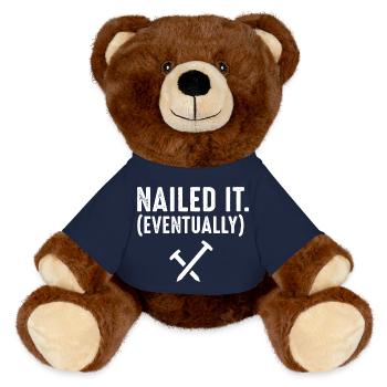 Nailed It Eventually Christian Humor - MiniFeet® RecycelBär® Braun - French Navy - Vorne