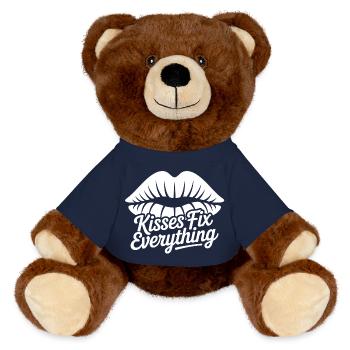 Motif des baisers qui réparent tout sur les lèvres - Nounours RecycelBär® marron - bleu marine - Devant