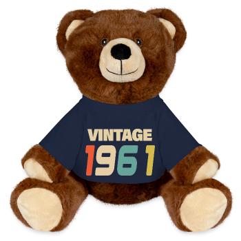 1961 Vintage Retro Classic 1961 - MiniFeet® RecycelBär® Teddy Bear Brown - french navy - Front