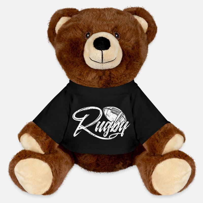 Conception typographique dynamique sur le thème du ballon de rugby - Nounours RecycelBär® marron - noir