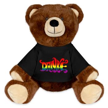 Danke Regenbogen Vielfalt sixties bunt Dankbarkeit - MiniFeet® RecycelBär® Braun - Schwarz - Vorne
