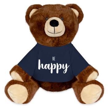 Be Happy Hand Lettering Lettering - MiniFeet® RecycelBär® Teddy Bear Brown - french navy - Front