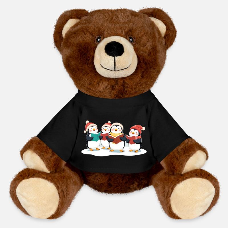 Singing Penguins Christmas Motif - MiniFeet® RecycelBär® Teddy Bear Brown - black