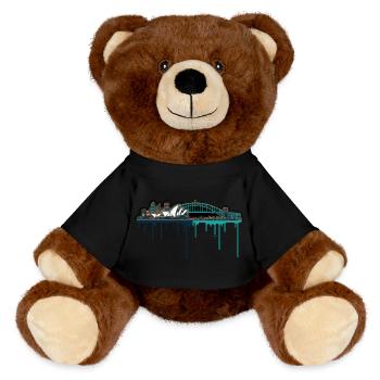 Sydney Skyline Neon-Tropfen Druck - MiniFeet® RecycelBär® Braun - Schwarz - Vorne