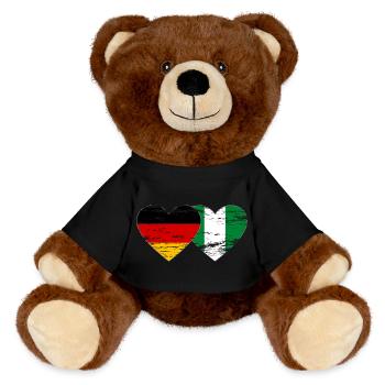 Germany Nigeria flag heart used - MiniFeet® RecycelBär® Teddy Bear Brown - black - Front