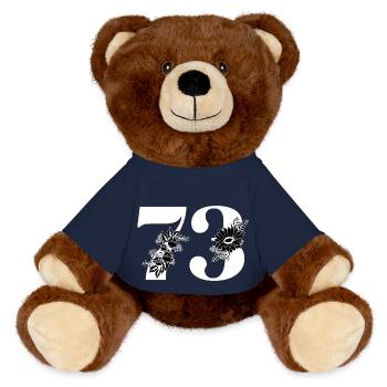 Numéro 73 floral noir - 73e anniversaire floral - Nounours RecycelBär® marron - bleu marine - Devant