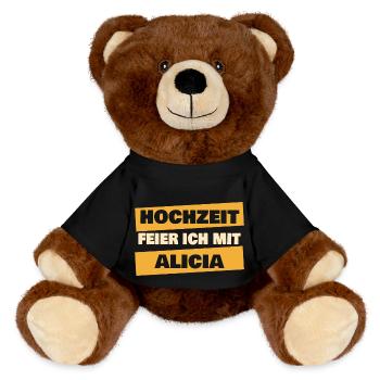 Alicia as a bachelor party - MiniFeet® RecycelBär® Teddy Bear Brown - black - Front