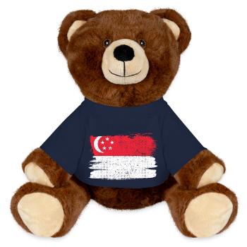 Singapur Flagge Flagge Frieden Vintage - MiniFeet® RecycelBär® Braun - French Navy - Vorne