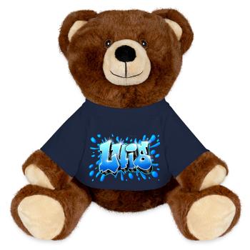 Luis graffiti prénom splash imprimable sur tout - Nounours RecycelBär® marron - bleu marine - Devant