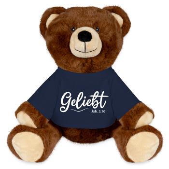 Geliebt, Bibelvers - MiniFeet® RecycelBär® Braun - French Navy - Vorne