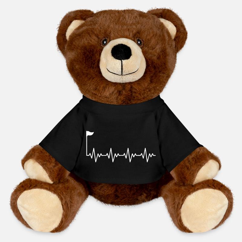 Golf Golfer Golf Hole with Flag ECG Heartbeat - MiniFeet® RecycelBär® Teddy Bear Brown - black