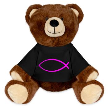 Ichtus Fisch einfarbig rosa - MiniFeet® RecycelBär® Braun - Schwarz - Vorne