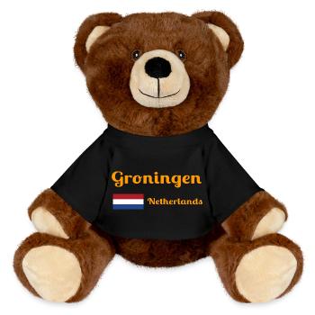 Groningen Niederlande - Stilvolle Drucke - MiniFeet® RecycelBär® Braun - Schwarz - Vorne