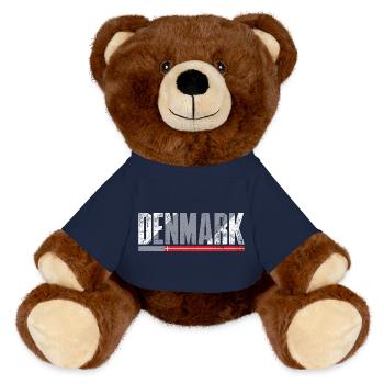 Denmark Distressed Typography - MiniFeet® RecycelBär® Teddy Bear Brown - french navy - Front