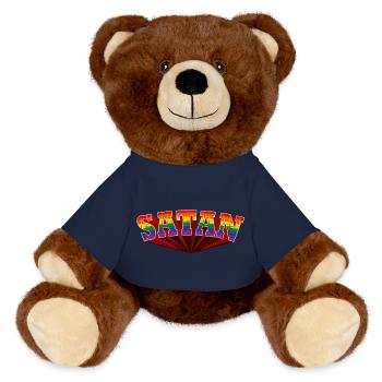 Satan Rainbow Text - MiniFeet® RecycelBär® Teddy Bear Brown - french navy - Front