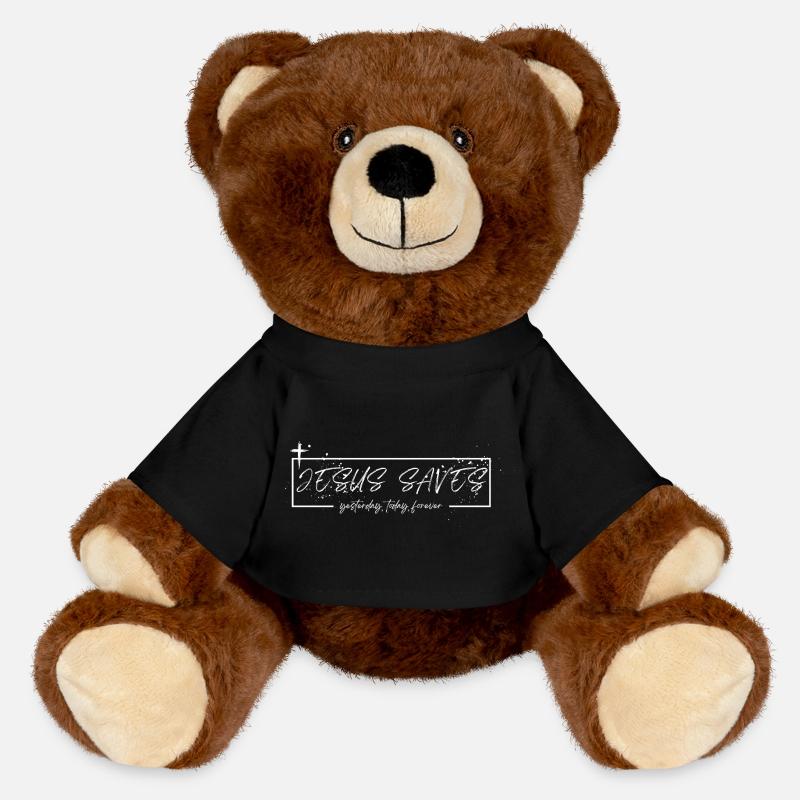 Jesus Saves – Yesterday, Today, Forever - MiniFeet® RecycelBär® Teddy Bear Brown - black