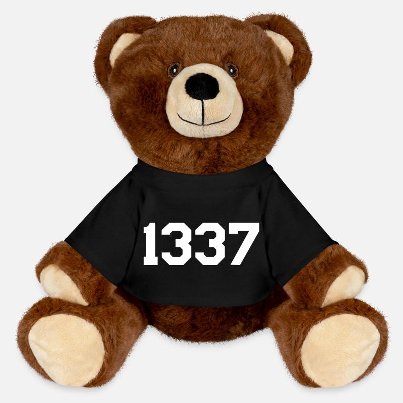 1337 – Weißes Textdesign - MiniFeet® RecycelBär® Braun - Schwarz