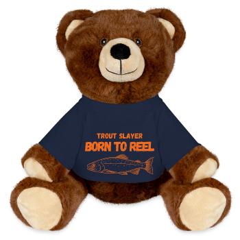 Trout Slayer – Born to Reel Fishing Design - MiniFeet® RecycelBär® Teddy Bear Brown - french navy - Front