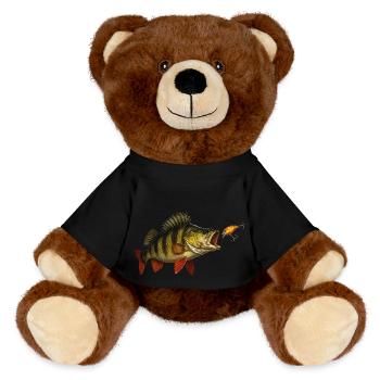 Barsch beim Biss – Raubfisch & Wobbler Design - MiniFeet® RecycelBär® Braun - Schwarz - Vorne